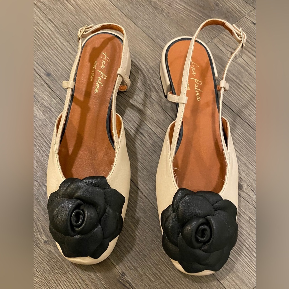 Ana Palma Leather Sling Back Flat